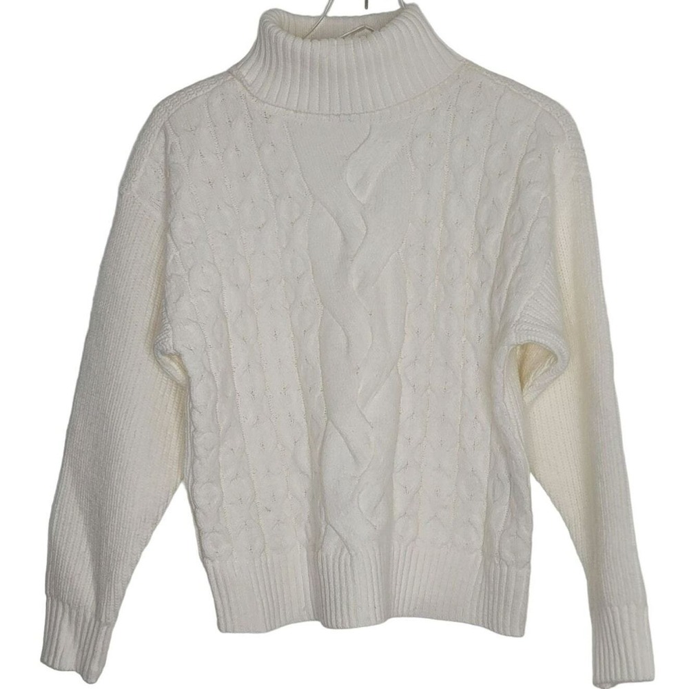 Alfani Wool Sweater XL Turtleneck Ivory Cable Knit Classic Pullover Old Money